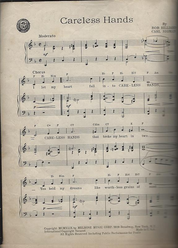 Careless Hands Featured by Mel Torme 1949 Sheet Music