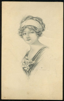 Lovely Victorian Lady with Rose 1918 Postcard