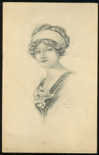 Lovely Victorian Lady with Rose 1918 Postcard