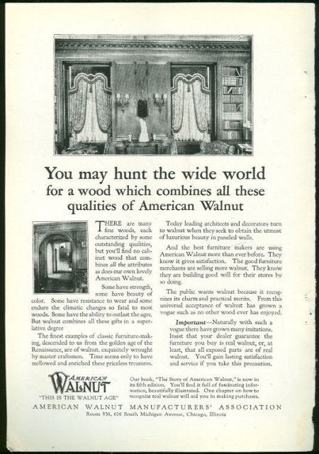 American Walnut Age 1925 Magazine Advertisement
