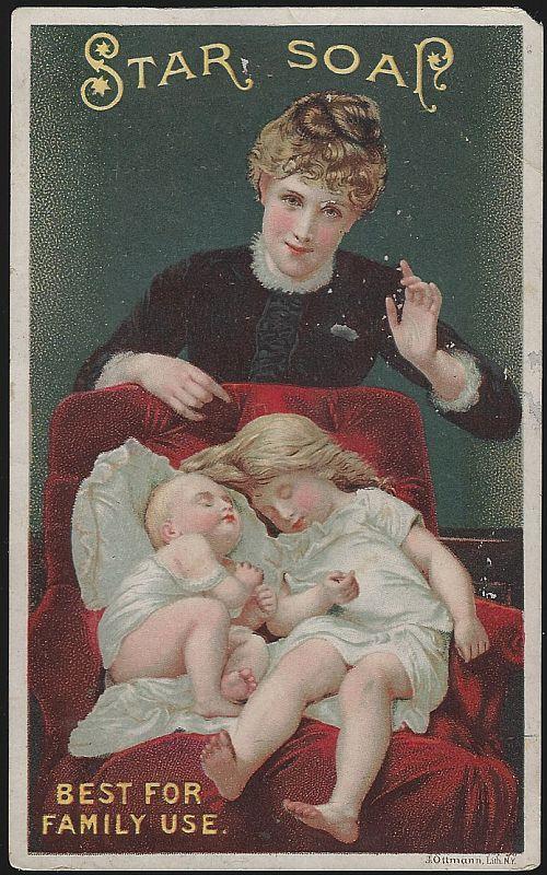 Victorian Trade Card for Schultz's Star Soap with Hush Picture Mother and Babies