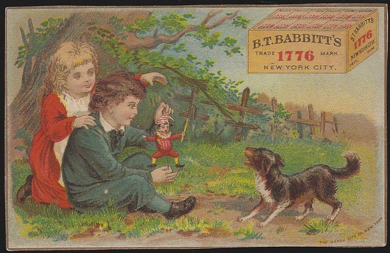Victorian Trade Card for B.T. Babbitt's Yeast with Girl and Boy Playing with Dog