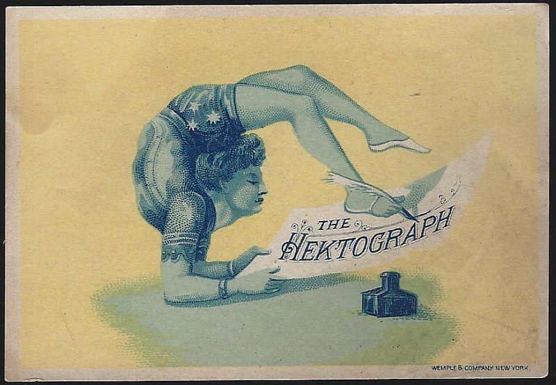 Victorian Trade Card for Hektograph Dry Copying with Acrobat Writing with Toes