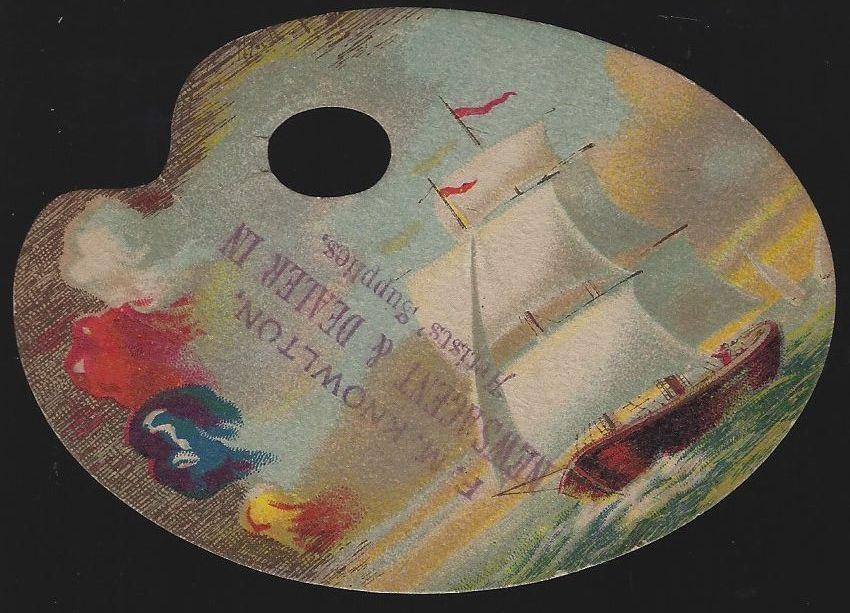 Victorian Artist Palette Die Cut Card with Sailing Ship from F.M. Knowlton