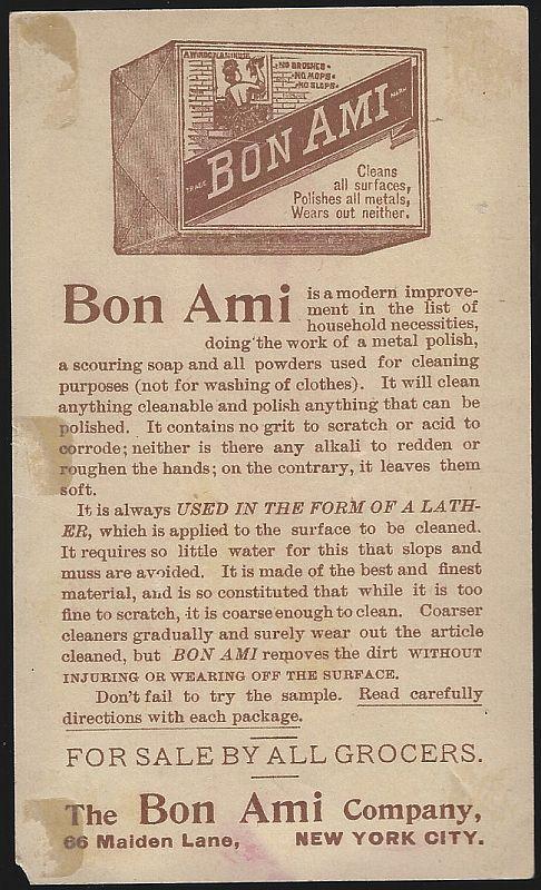 Victorian Trade Card for Bon Ami with Girl and Cat Who Scratches and Parrot