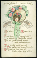 Easter Postcard with Young Girl and Her Bonnet 1912