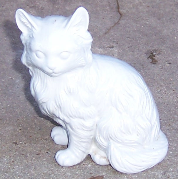 Vintage China Gray Fluffy Sitting Cat Figurine