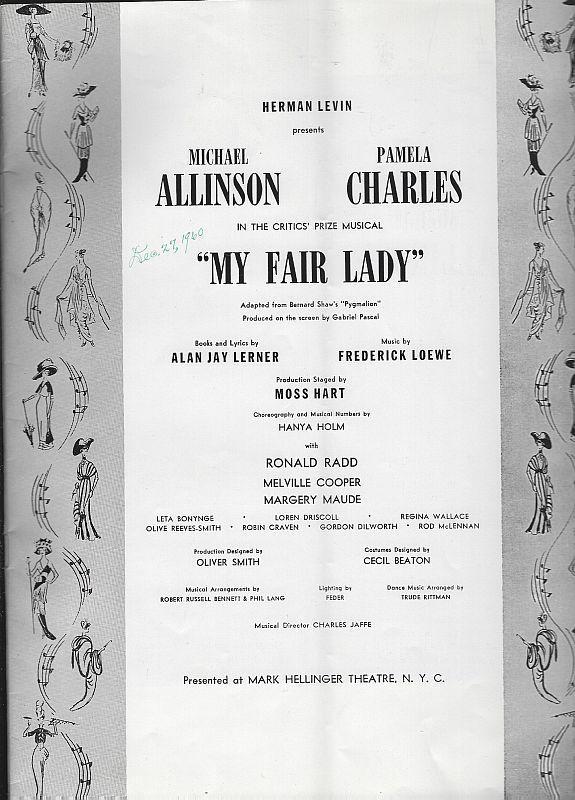 Lot of Three My Fair Lady Playbill and Souvenir Programs English/Spanish 1960