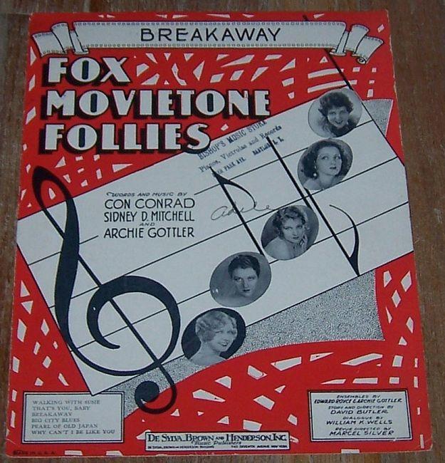 Breakaway From The Fox Movietone Follies 1929 Sheet Music