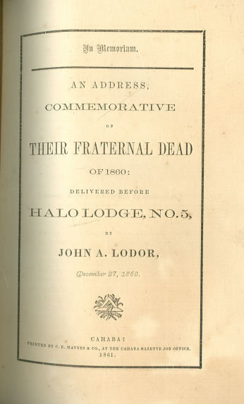 In Memoriam Address Commemorative of Their Dead 1860