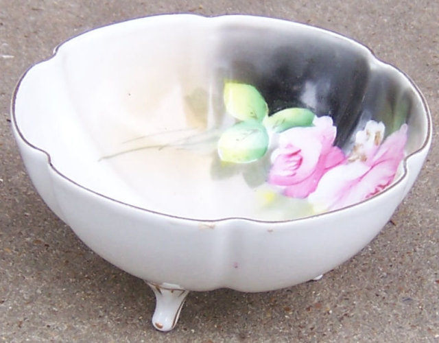 Noritake China Three Footed Bowl with Pink Roses