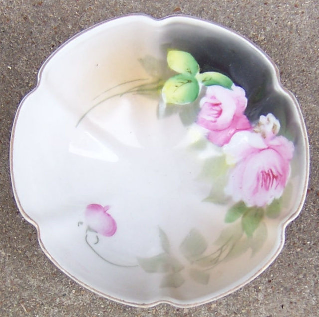 Noritake China Three Footed Bowl with Pink Roses