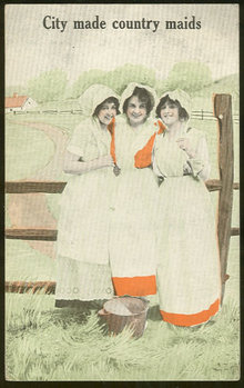Postcard of Three Lovely City Made Country Maids 1916