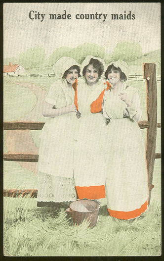 Postcard of Three Lovely City Made Country Maids 1916