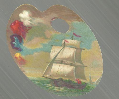 Victorian Artist Palette Die Cut Card with Sailing Ship