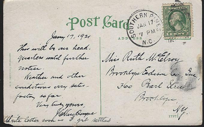 Vintage Postcard of Highland Pines Inn, Southern Pines, North Carolina 1921
