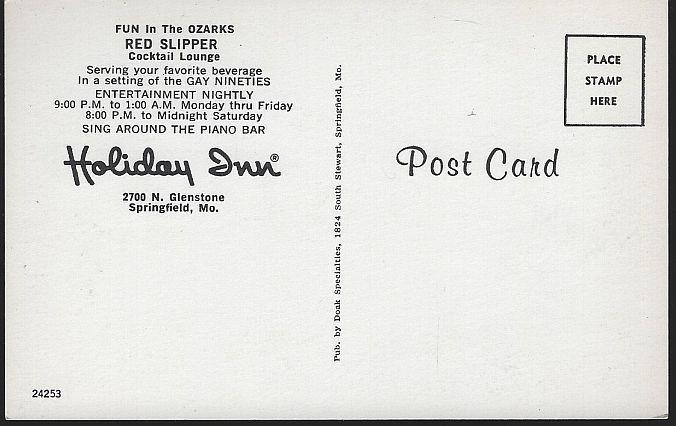 Vintage Unused Postcard Red Slipper Cocktail Lounge Holiday Inn Springfield MO
