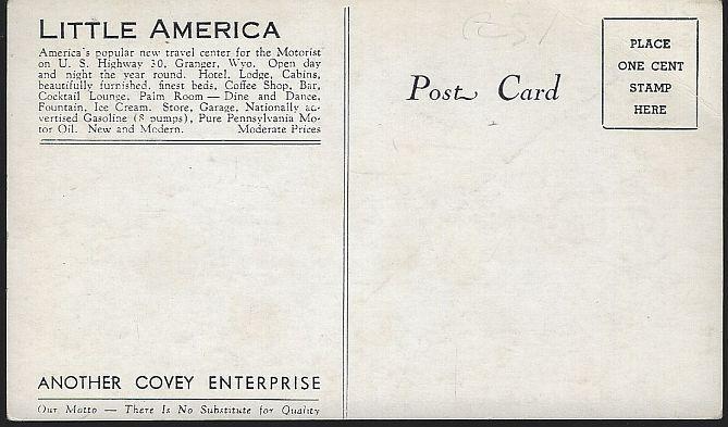 Vintage Unused Postcard of Covey's Little America, Highway 30, Granger, Wyoming