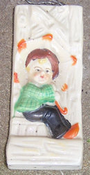 Vintage Pottery Little Boy with Umbrella Wall Pocket