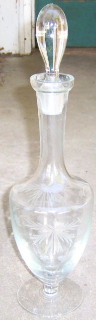 Vintage Floral Etched Tall Crystal Decanter w/ Stopper