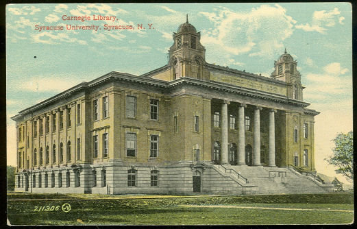 Postcard of Carnegie Library, Syracuse University, Syracuse, New York
