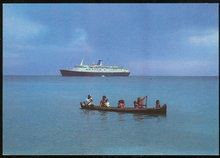 Postcard of Sun Line Stella Solaris with Native Canoe