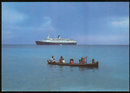 Postcard of Sun Line Stella Solaris with Native Canoe