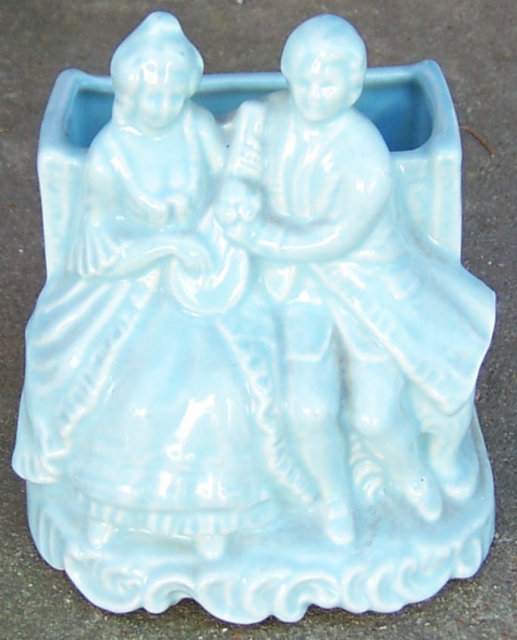 Vintage Blue Pottery Colonial Courting Couple Planter