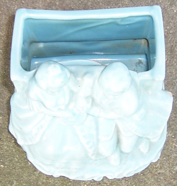 Vintage Blue Pottery Colonial Courting Couple Planter