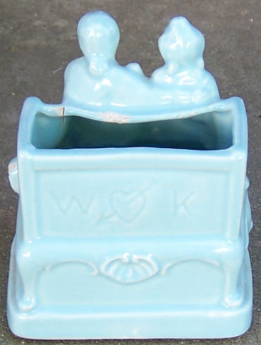 Vintage Blue Pottery Colonial Courting Couple Planter