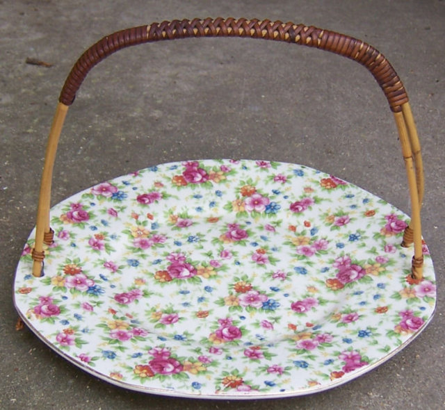 Vintage Japanese Chintz Plate with Bamboo Handle