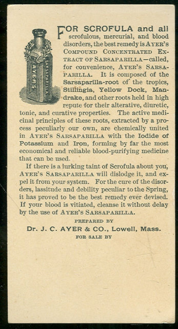 Ayer's Sarsaparilla Purifies Blood Victorian Trade Card