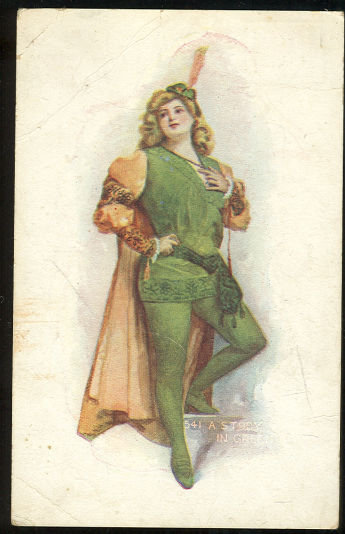 Postcard of Lovely Lady Dressed Up, A Study in Green