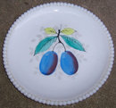 Westmoreland Beaded Edge Milk Glass Plate with Plums