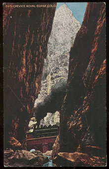 Postcard of Train Through Crevice Royal Gorge, Colorado