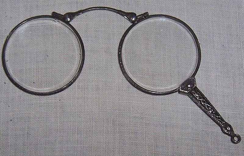 Antique Ladies Folding Opera Glasses with Silver Filagree Frame and Handle