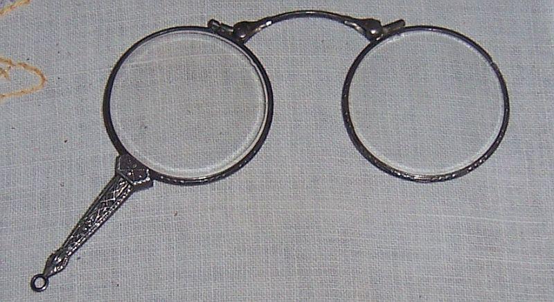 Antique Ladies Folding Opera Glasses with Silver Filagree Frame and Handle