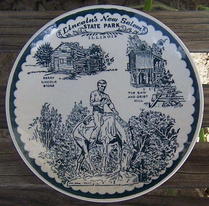 Vintage Blue and White Souvenir Plate From Lincoln New Salem State Park Illinois