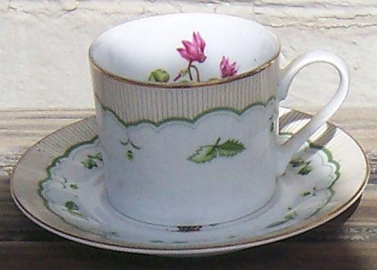 Vintage George Briard Victorian Garden Cup and Saucer Cyclamen Flower Gold Trim