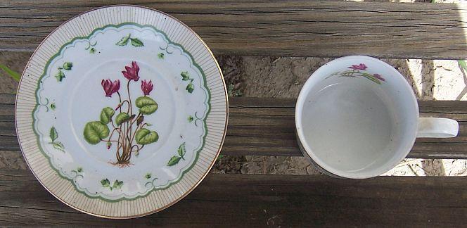 Vintage George Briard Victorian Garden Cup and Saucer Cyclamen Flower Gold Trim
