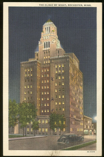 Postcard of Clinic by Night, Rochester, Minnesota