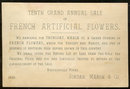 French Artificial Flowers Victorian Trade Card