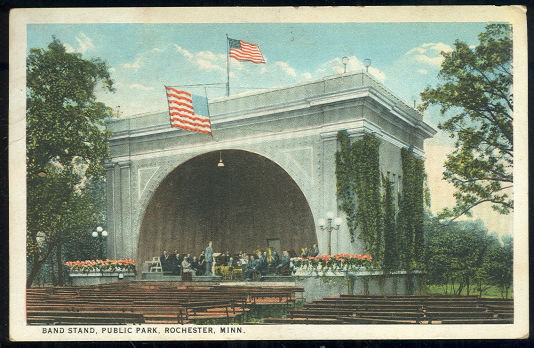 Postcard of Band Stand, Public Park, Rochester, MN 1923