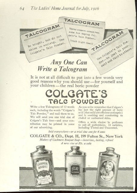 Colgate's Talc Powder Talcogram 1916 Advertisement