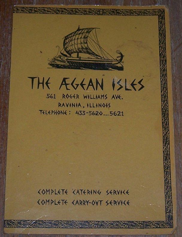 Vintage Menu from Agean Isles, 561 Roger Williams Avenue, Ravinia, Illinois