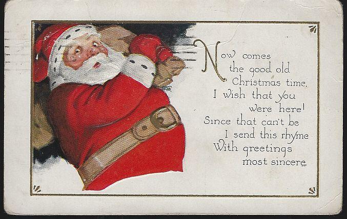 Vintage Christmas Postcard with Santa Claus 1927 Good Old Christmas Time
