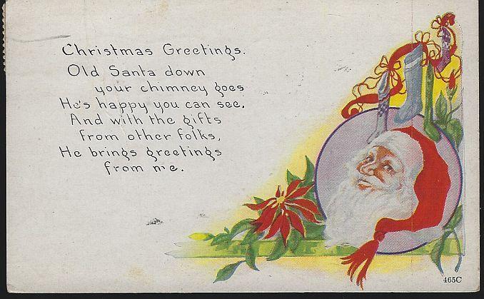 Vintage Christmas Greetings Postcard with Santa Claus Fireplace Stockings 1921