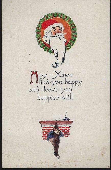Vintage Christmas Postcard with Santa Claus and Fireplace 1922