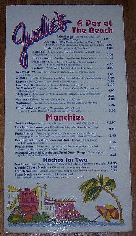 Vintage Menu From Judie's Restaurant, 51 N Pleasant St, Amherst, Massachusetts