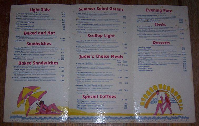 Vintage Menu From Judie's Restaurant, 51 N Pleasant St, Amherst, Massachusetts